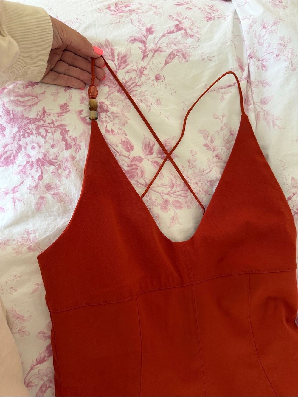 Rust Bodycon Midi Dress with Spaghetti Straps - Picture 4 of 9